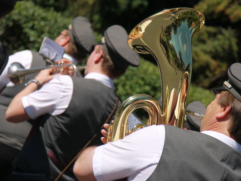 marching musician with tuba