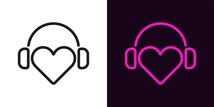 Heart with headphones in outline style