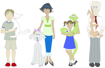 Cartoon people with pets