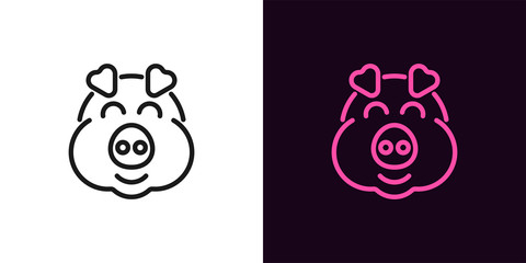 Piglet face with smile in outline style