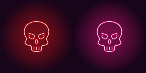 Human neon skull in red and pink color