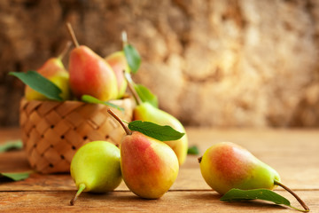 Fresh pears in basket