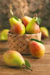 Fresh pears in basket
