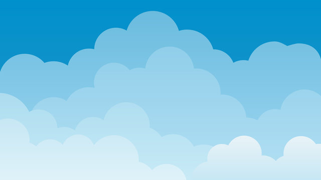 Sky and Clouds Background. Stylish design with a flat poster, flyers, postcards, web banners. Blue cartoon simple design style. Isolated Object. Wide size. Vector illustration.