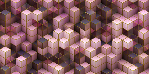 Colorful 3D cubes blocks ornament texture background.  (Tiles seamless, 3D rendering computer digitally generated illustration.)