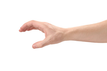 Male hand, holding something, isolated on white background