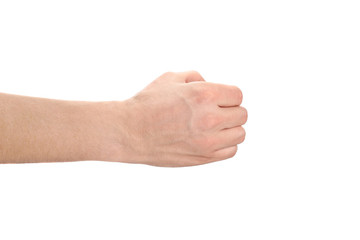 Male hand, holding something, isolated on white background