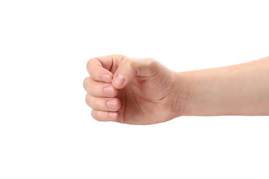 Male hand, holding something, isolated on white background