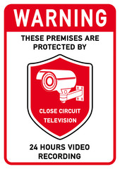 vss71 VideoSurveillanceSign vss - Shield: safety concept - warning - these premises are protected by close circuit television - 24 hours video recording - DIN A2 A3 A4 A5 A6 poster - red xxl e6415