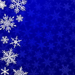Fototapeta na wymiar Christmas illustration with big white snowflakes with shadows on blue background
