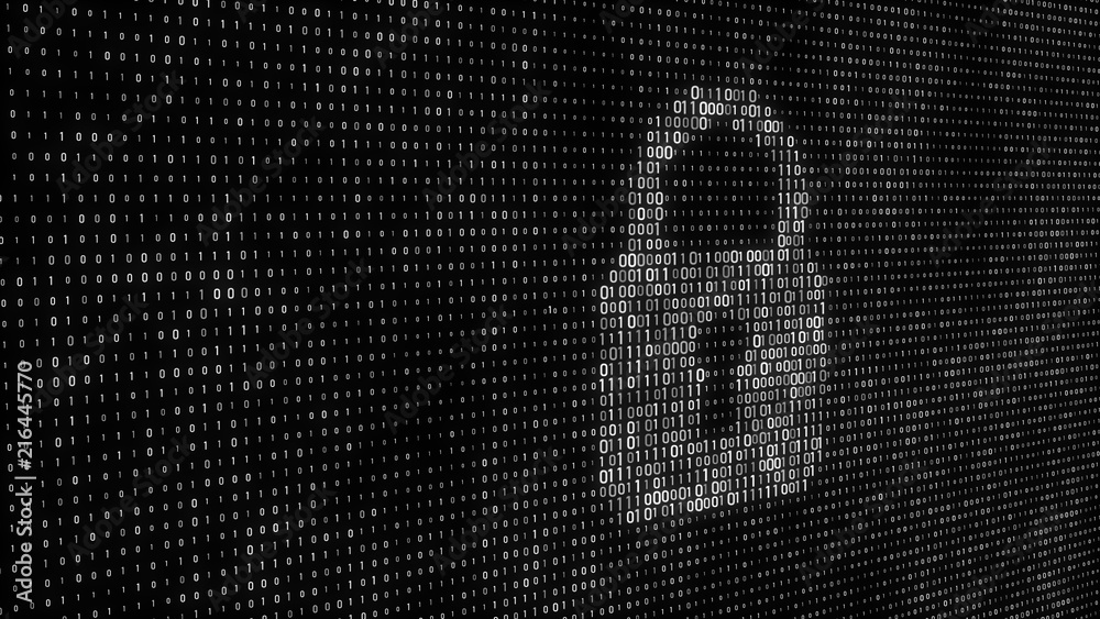 Poster Cyber security concept. Abstract digital background. Binary code. Green color. 3D rendering.