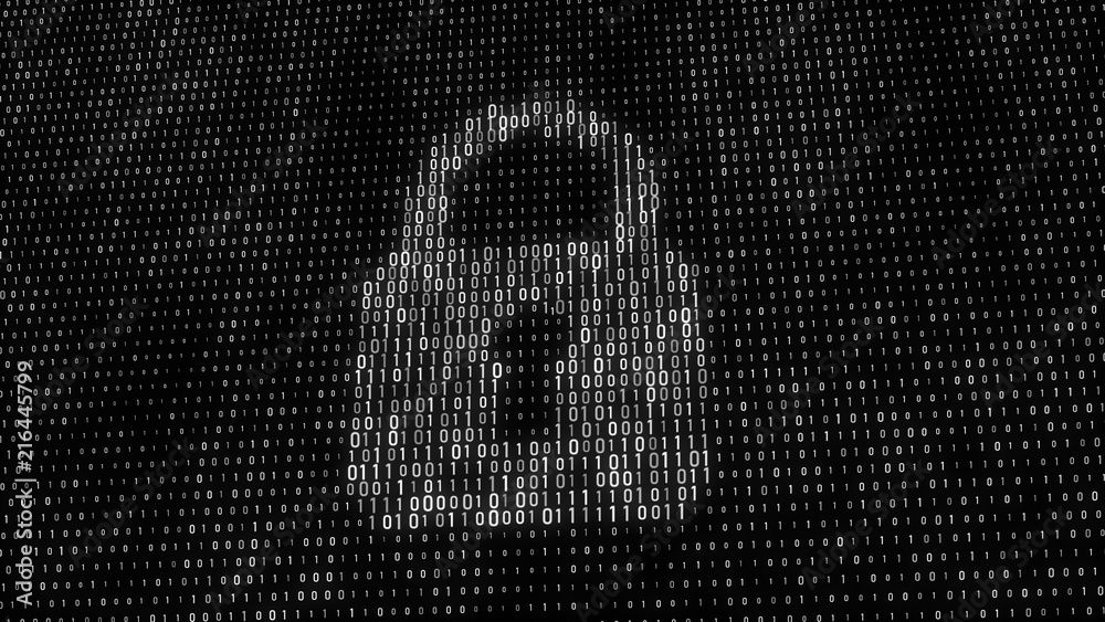 Poster Cyber security concept. Abstract digital background. Binary code. Green color. 3D rendering.