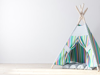 Blank wall mockup with kids wigwam 3d rendering © radmila85
