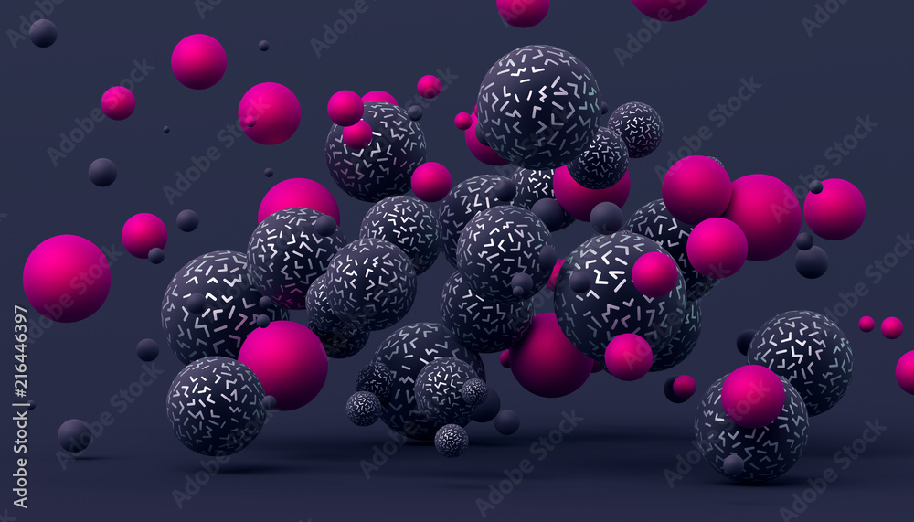 Poster abstract 3d rendering of geometric shapes. modern composition. background design with spheres for po