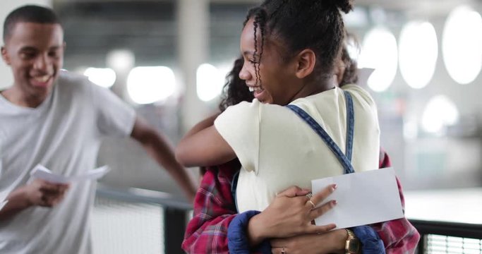 High school students opening their exam results