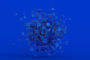 Abstract 3d rendering of geometric shapes. Composition with cubes. Modern background design for poster, cover, branding, banner, placard.