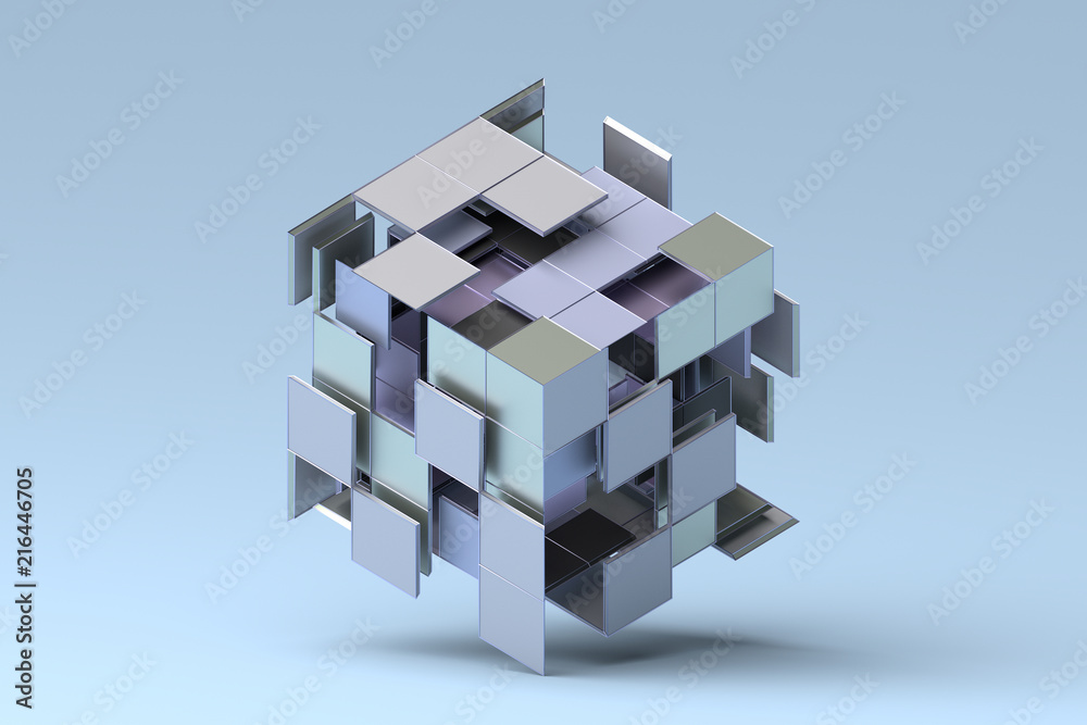 Fototapete abstract 3d rendering of geometric shapes. composition with squares. cube design. modern background 