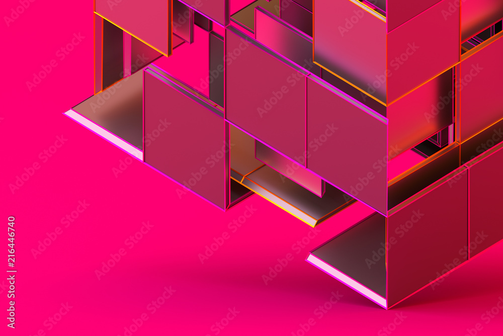 Poster abstract 3d rendering of geometric shapes. composition with squares. cube design. modern background 