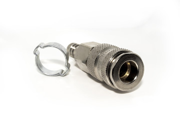 Isolated compressed air connection plug on white background