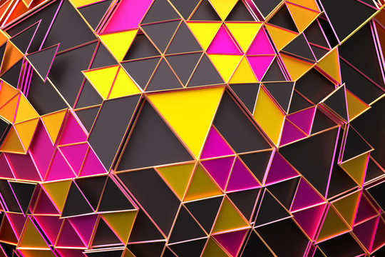 Abstract 3d rendering of geometric surface. Composition with triangles. Futuristic modern background design for poster, cover, branding, banner, placard.