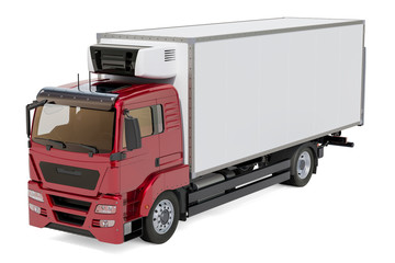 Truck with isothermal van, 3D rendering