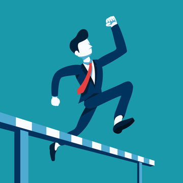 Business concept vector illustration businessman jumping over hurdle race for design.
