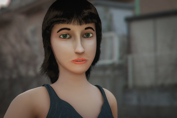 a virtual woman with green eyes(3d rendering)
