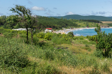 Fototapeta na wymiar Panorama of coastline and beach of town of Ahtopol, Burgas Region, Bulgaria