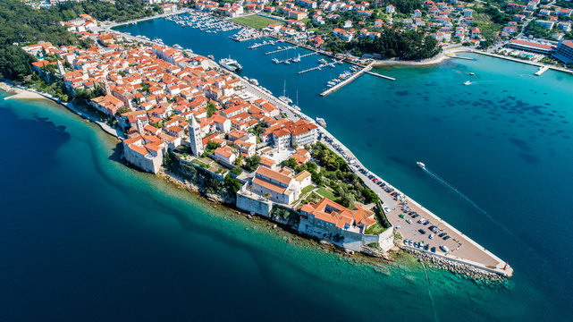 Rab is a Croatian island in the Adriatic Sea, old town encircled by ancient walls. The town’s 4 prominent church bell towers include the Romanesque tower at the Cathedral Svete Marije (St. Mary)