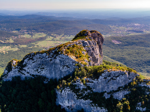 Klek is mountain in north-western Croatia, near Ogulin in Karlovac County. It is the easternmost mountain of the Velika Kapela range of the Dinaric Alps. Drone aerial photo.