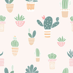 Flat design cactus seamless pattern background.
