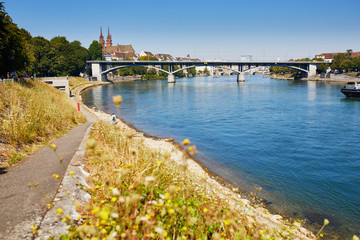 Obraz premium View of Rhine embankment in Basel, Switzerland