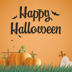 Halloween pumkins background paper craft concept.