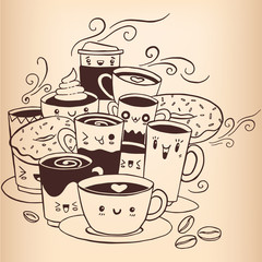 Coffee doodle hand drawn sketch vector.