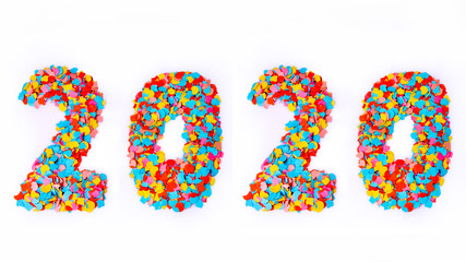 New Year - Confetti numbers 2020 - Isolated on white background