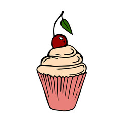 Cupcake on a white background. Design element for menu, booklet, banner, website. Vector illustration.