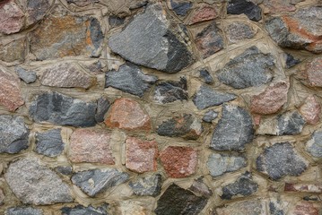 stone texture of large cobblestones in the foundation of the wall