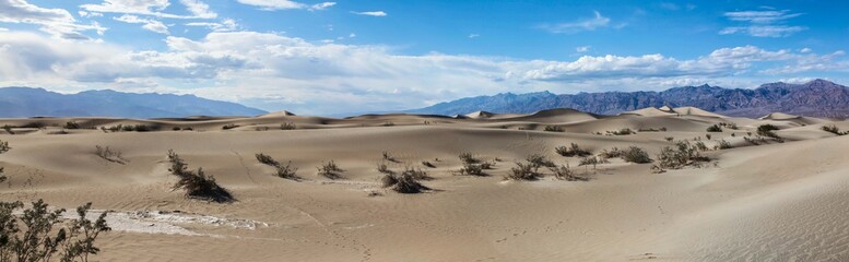 Fototapeta na wymiar Panoramic view of the Mesquite Flat Sand Dunes in Death Valley National Park
