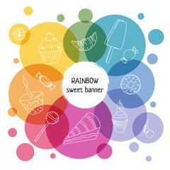 Circle concept. Rainbow background with food icons, vector banner illustration, template for your business