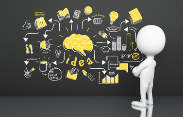 3d White people looking strategic idea sketch thoughtfully