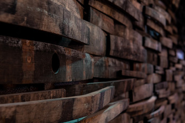 Bung Hole Visible in  Bourbon Stave on Wall © kellyvandellen