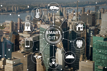 Naklejka na ściany i meble Concept of smart city and internet of things