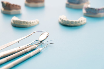 porsthodontic model and dentist tool - demonstration teeth model of varities of porsthodontic bracket or brace