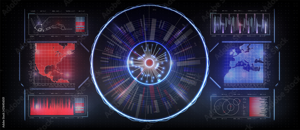 Poster interface of the future, set interface of the tool. hud head-up display. confrontation of the state 