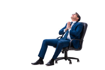 Businessman sitting on chair isolated on white
