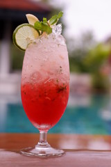 strawberry soda at swimming pool