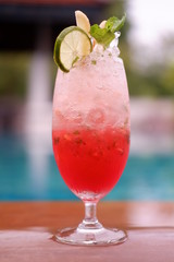 strawberry soda at swimming pool