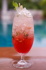 strawberry soda at swimming pool