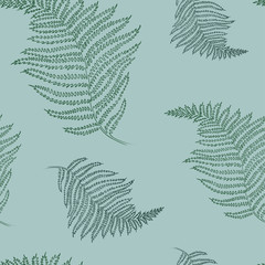 Seamless pattern with fern. Bright hawaiian design with tropical plants.  Vector illustration.