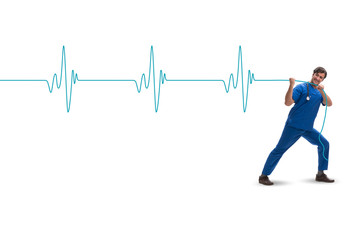 Cardiologist in telemedicine concept with heart beat